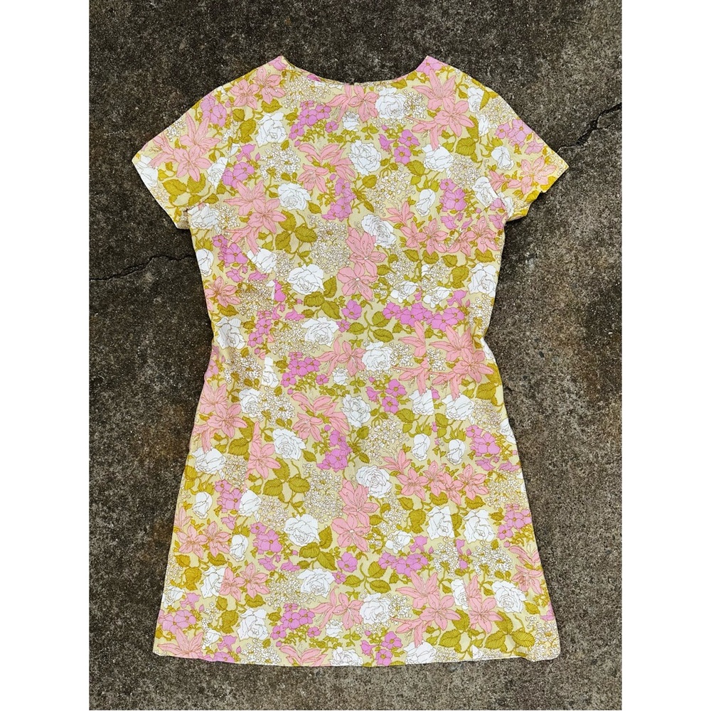 Vintage 60s Mod Floral GoGo Mini Dress Pink Green Psychedelic Funky Print